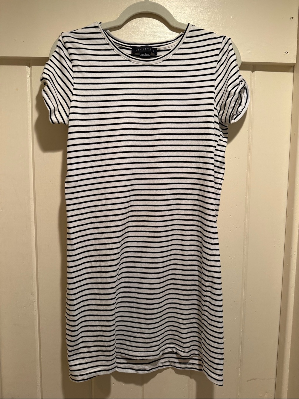 Sanctuary White and Black Striped Short Sleeve Mini Dress, Small